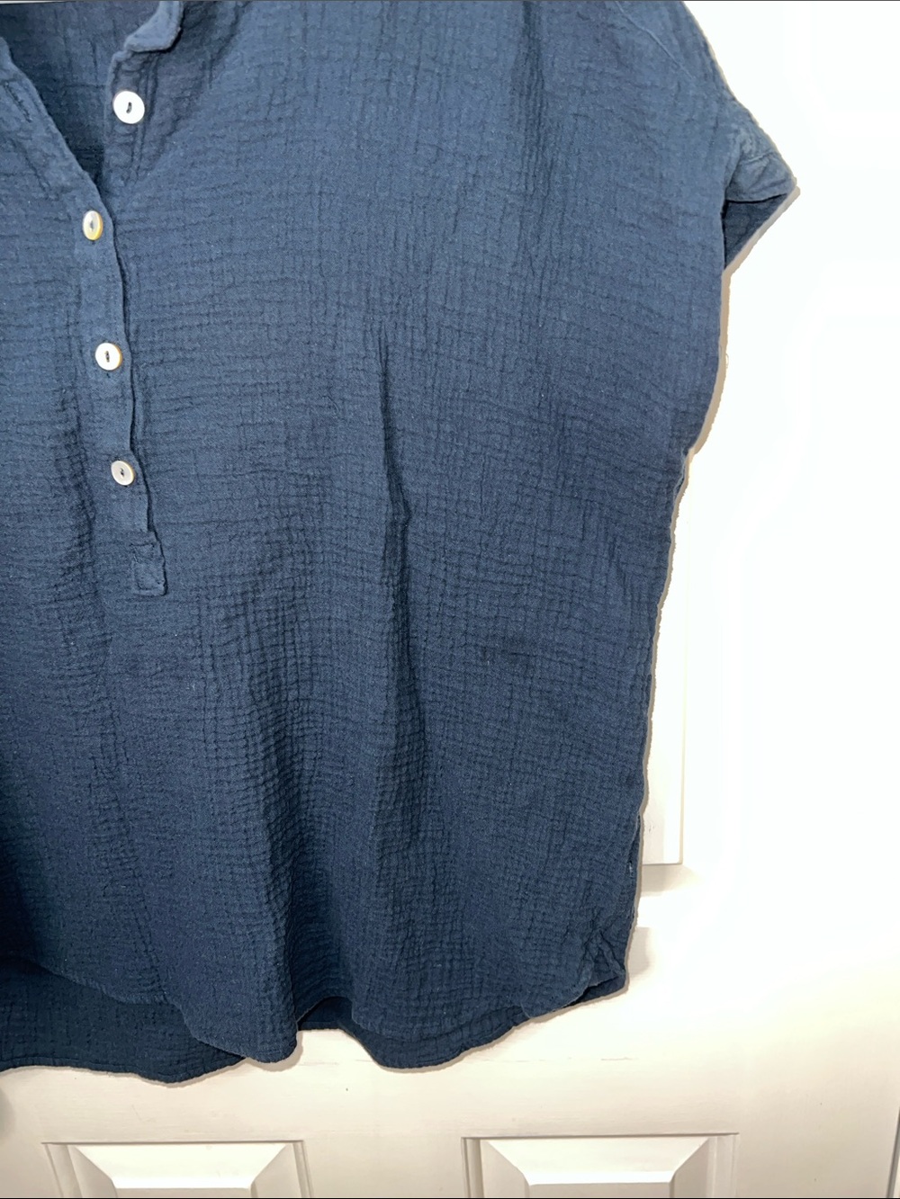 Faherty Navy Short-Sleeve Button Henley Blouse - Picture 9 of 9
